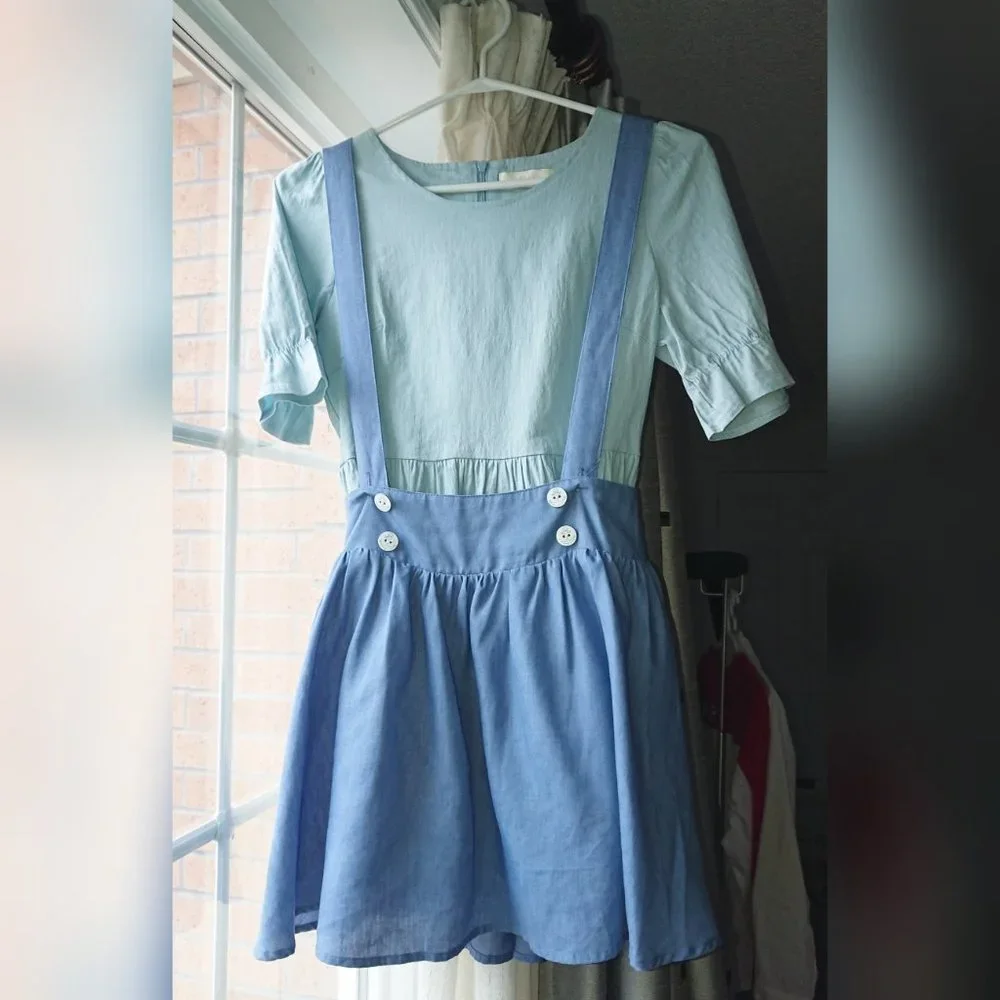 Pastel Blue Mini Dress & Suspender Skirt Set - Picture 3 of 11